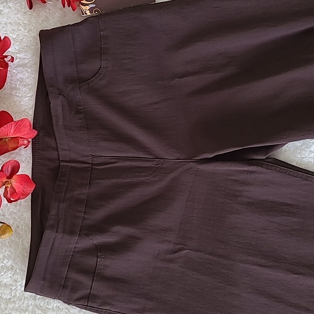 NEW Women's Pants Stretch Multiples Essential Chocolate Brown Faux Pocket Size 8 - Picture 3 of 8